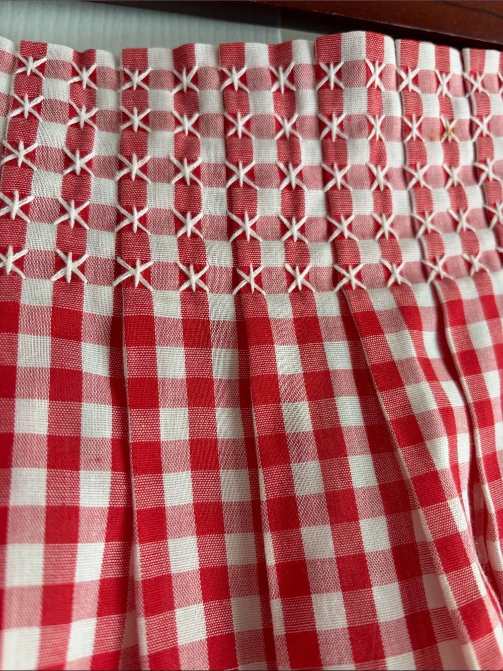 Vintage Red White Gingham Check Apron Cross Stitch
